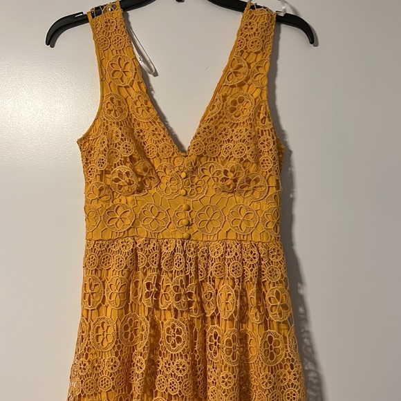 Hannon Mustard Yellow Lace Sleeveless Dress - Picture 4 of 7